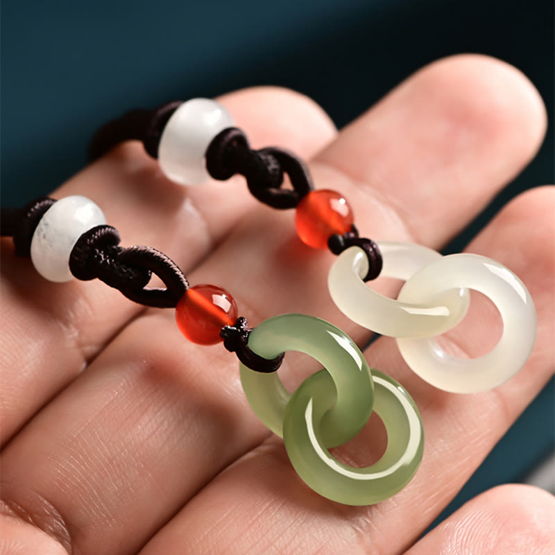 Buddha Stones Natural Hetian cian Jade blanco Jade doble paz hebilla éxito collar colgante