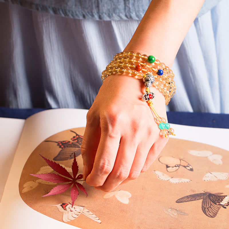 Plata de Ley 925, 108 cuentas de Mala, citrino Natural, ágata roja, ámbar, pulsera con dijes de placer