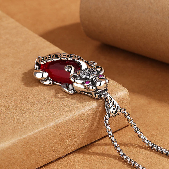 Buddha Stones PiXiu granate cobre moneda riqueza suerte collar colgante - image 3