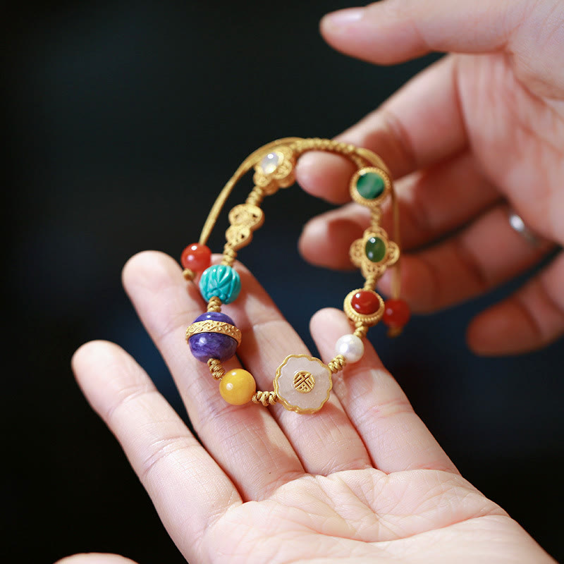 Pulsera de la suerte con cristales de ágata roja, ámbar y Jade hetiano Natural de Plata de Ley 925