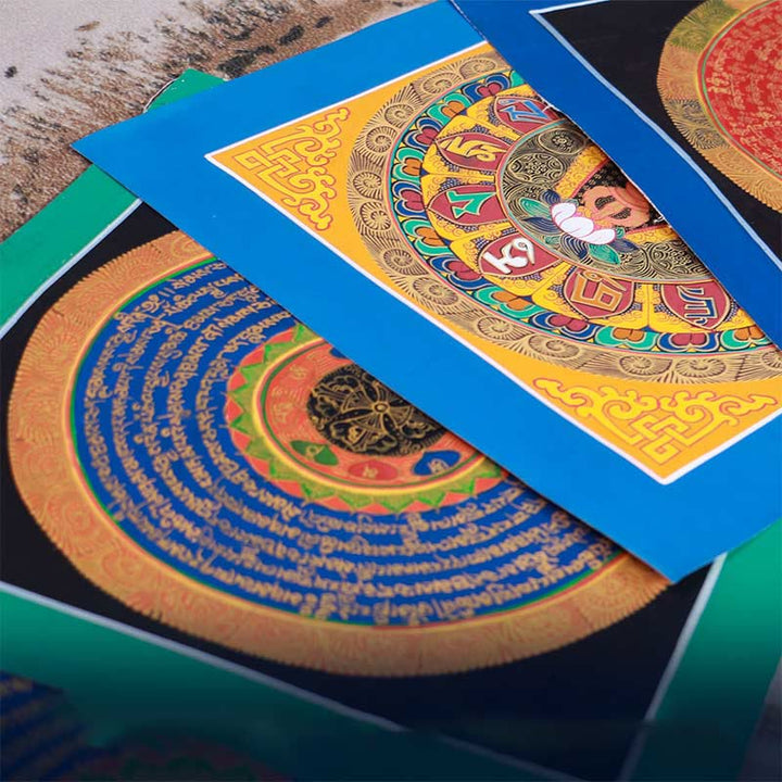 Caja ciega tibetana hecha a mano Thangka pintura bendición Thangka patrón de Color aleatorio