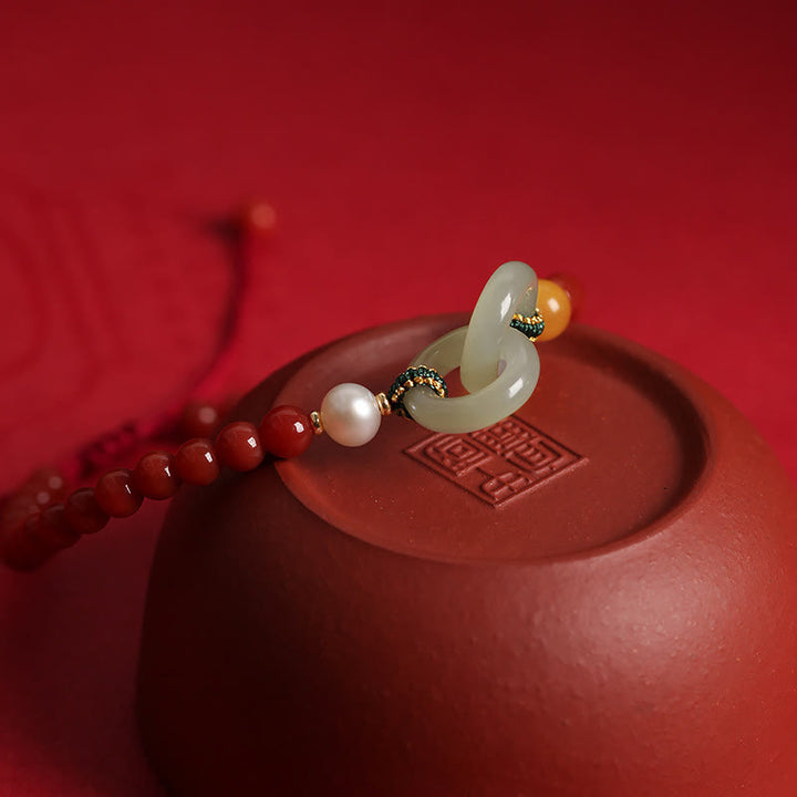 Pulsera de confianza con hebilla de paz doble de jade hetiano de ágata roja natural con Buddha Stones