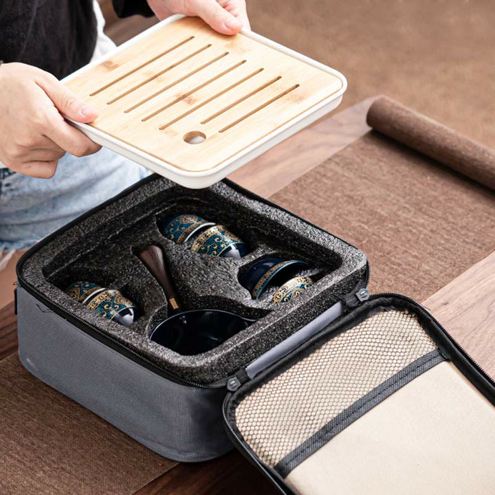 Juego de té chino Gongfu con Buddha Stones , tetera de cerámica, bolsa de regalo portátil