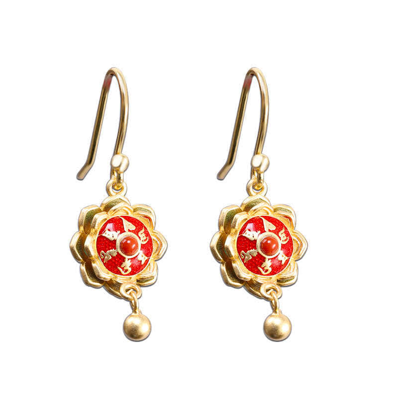 Colgante de plata de ley 925 con rueda de oración de loto del Tíbet y ágata roja - Pendientes - image 12