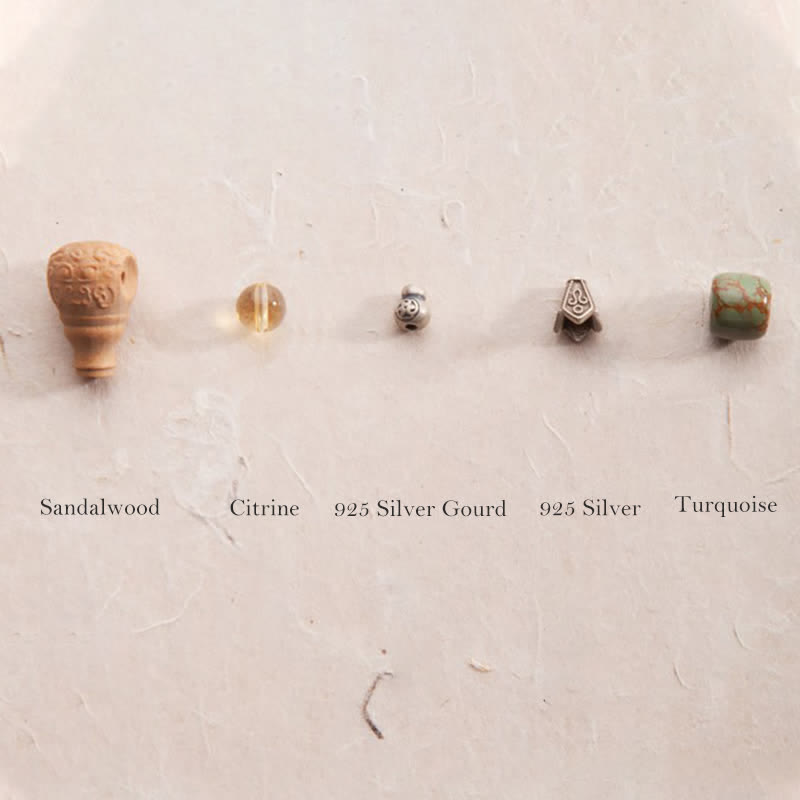 108 cuentas Mala de plata de ley 925, citrino, sándalo, turquesa, protección, pulsera de prosperidad