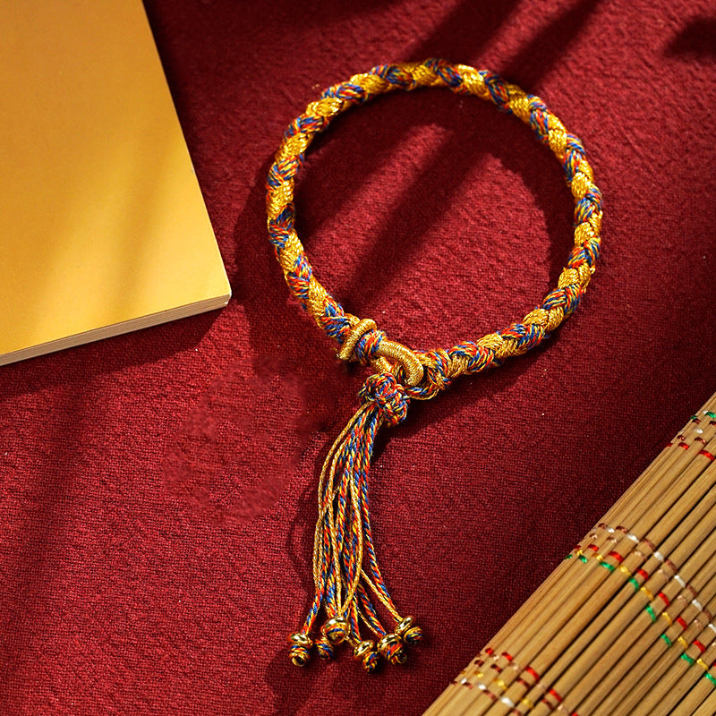 Pulsera trenzada de la suerte con cuerda a escala de dragón, cinco dioses tibetanos hechos a mano con Buddha Stones