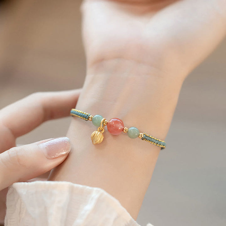 Pulsera de hilo con Buddha Stones, ágata roja, Jade, loto, confianza, calma