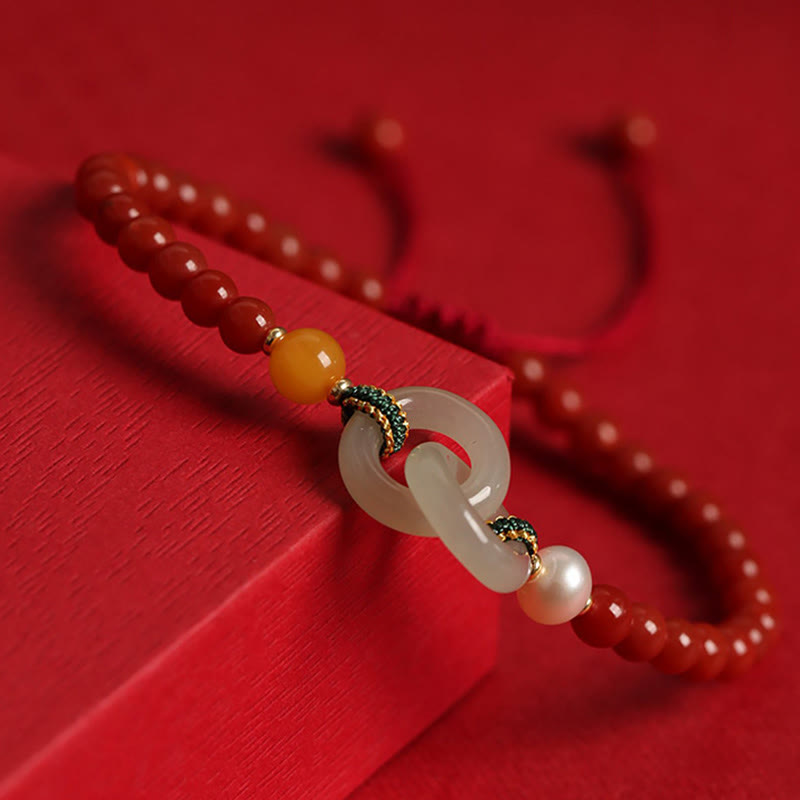 Pulsera de confianza con hebilla de paz doble de jade hetiano de ágata roja natural con Buddha Stones