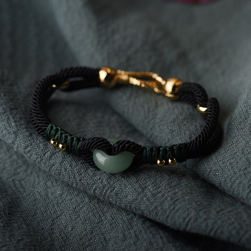 Pulsera de pareja de cuerda negra de la suerte de jade tibetano con Buddha Stones