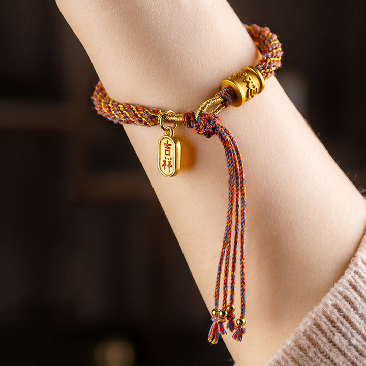 Pulsera trenzada con dije auspicioso de Om Mani Padme Hum tibetano multicolor hecho a mano con Buddha Stones