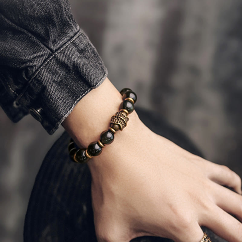 Pulsera curativa de amor de cobre y obsidiana arcoíris con Buddha Stones