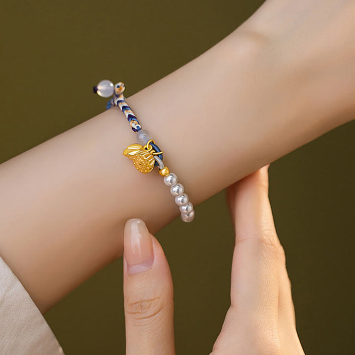 Pulsera de prosperidad de calcedonia de cuerda colorida con perlas de loto de plata de ley 925 con Buddha Stones