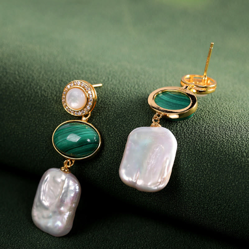 Pendientes colgantes de sabiduría curativa de malaquita, Perla Barroca Natural de Plata de Ley 925 con Buddha Stones