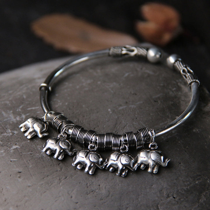 Brazalete de pulsera de fuerza de elefante de plata de ley 925 con Buddha Stones
