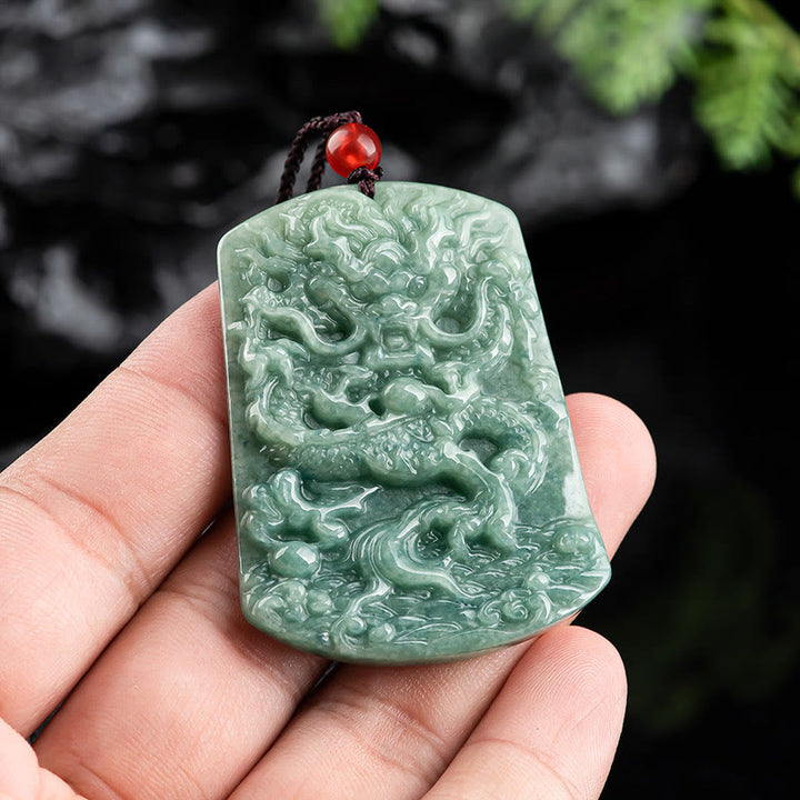 Buddha Stones Natural Jade Zodíaco Chino Dragón Mar Suerte Cadena Collar Colgante - image 3