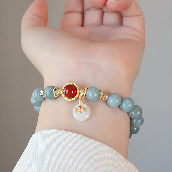 Pulsera de la suerte con pajarita y perlas de ágata roja, jade natural , Buddha Stones