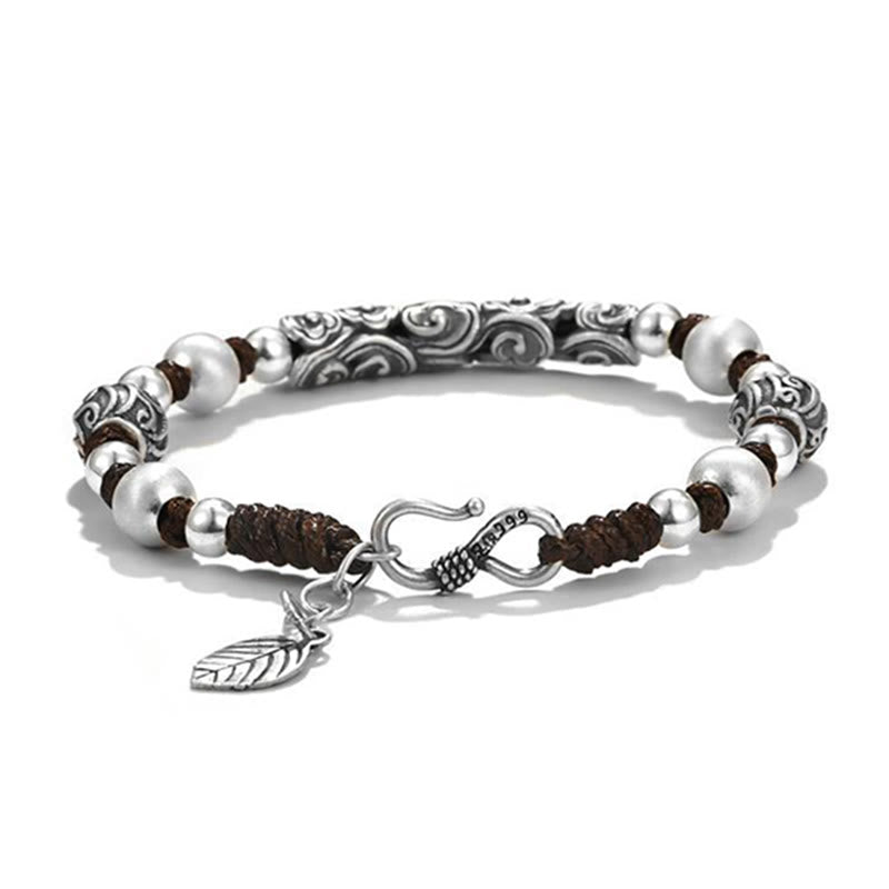 Pulsera de cadena de riqueza de nube auspiciosa de plata de ley 999 de cobre hecha a mano con Buddha Stones del Tíbet - image 10