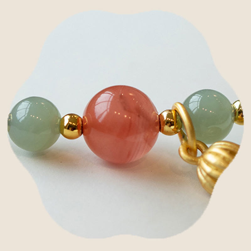 Pulsera de hilo con Buddha Stones, ágata roja, Jade, loto, confianza, calma