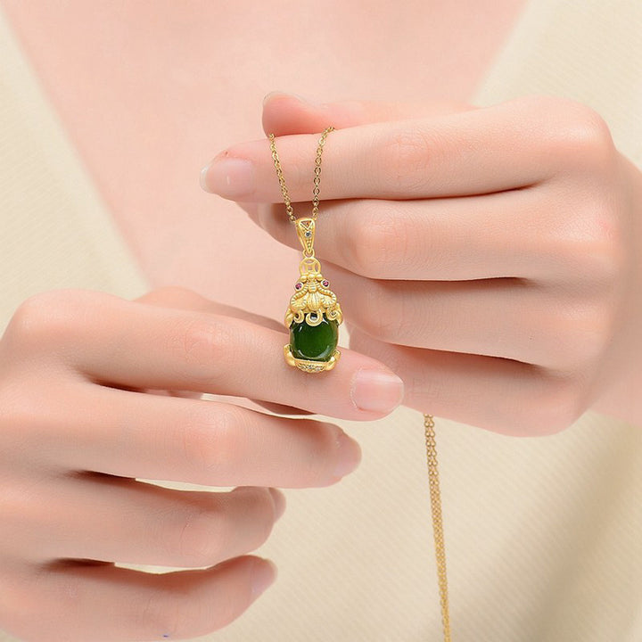 Collar de equilibrio PiXiu de jade natural con Buddha Stones