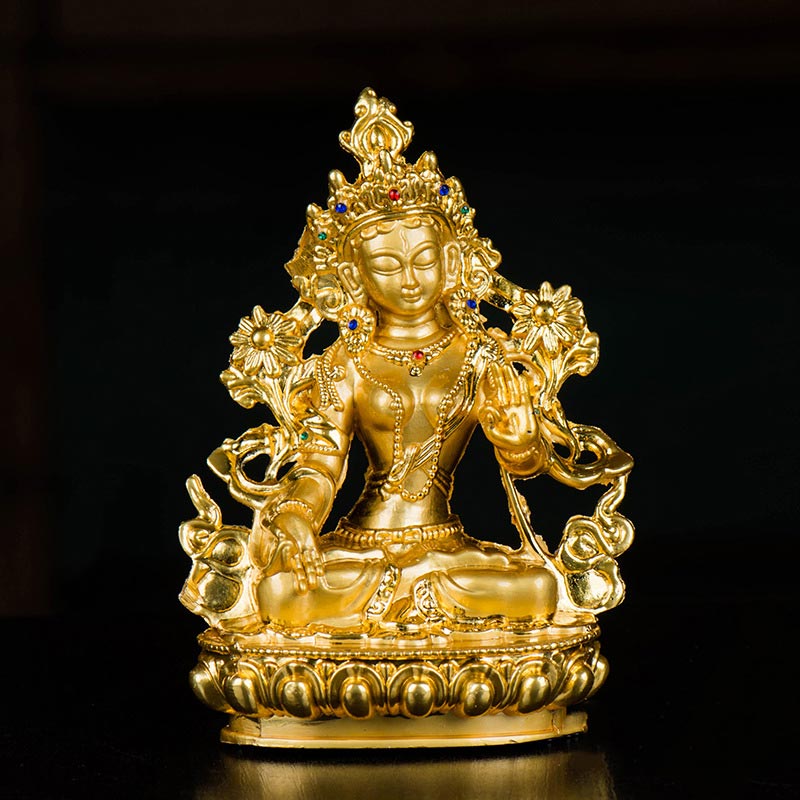 Decoración de estatua chapada en oro con protección de esperanza de Tara Blanca Bodhisattva