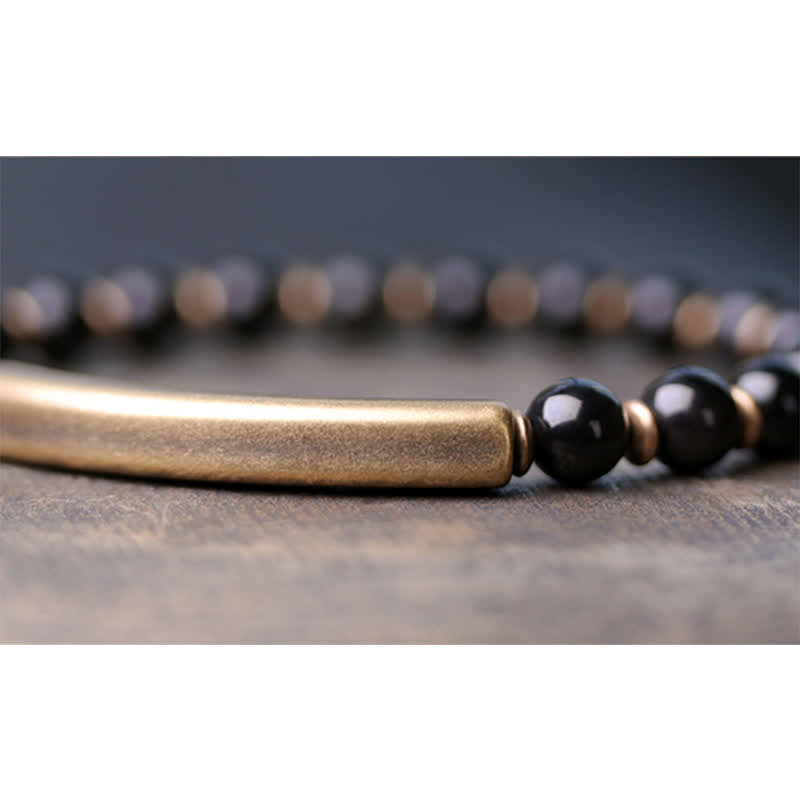 Pulsera de pareja de paz con Buddha Stones, jaspe rojo, ágata de musgo, cristal de obsidiana negra, cobre