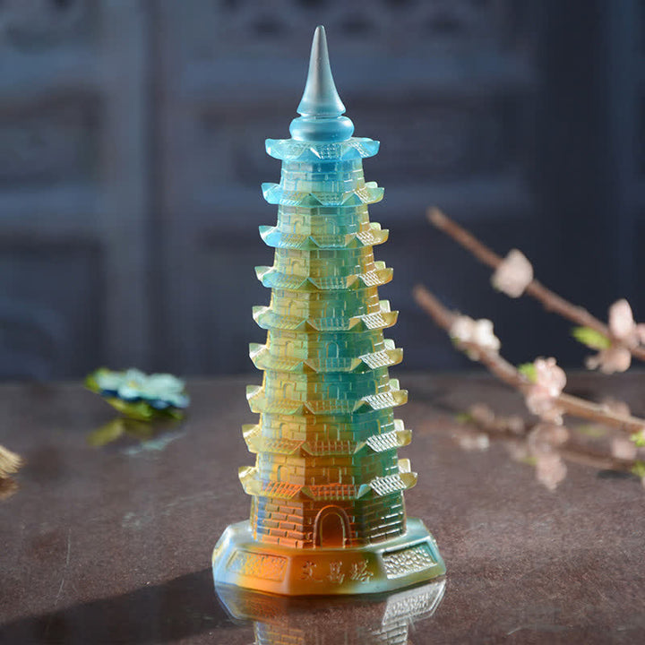 Feng Shui Wenchang Torre hecha a mano Liuli Crystal Pagoda Pieza de arte Suerte Decoración de la oficina en el hogar