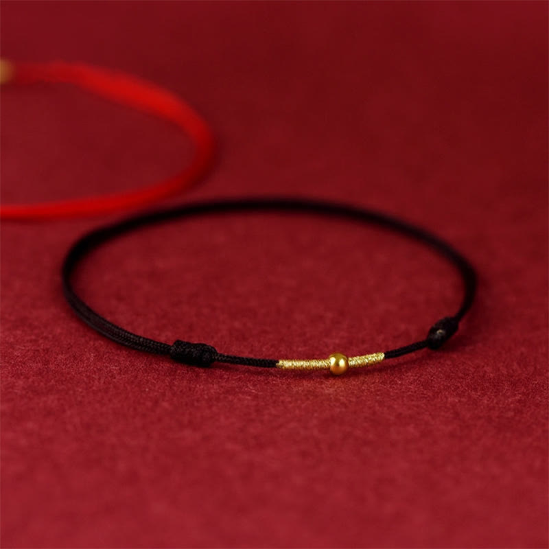 Buddha Stones Tobillera de pulsera de cuerda trenzada con protección de cuentas doradas de plata de ley 925