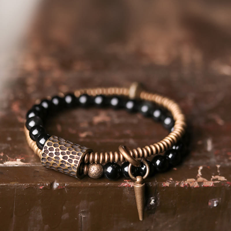 Pulsera de doble capa curativa de paz interior de cobre obsidiana arcoíris con Buddha Stones