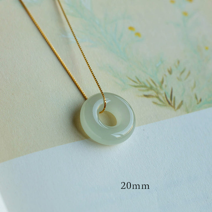 Buddha Stones Natural redondo Jade paz hebilla suerte abundancia collar colgante