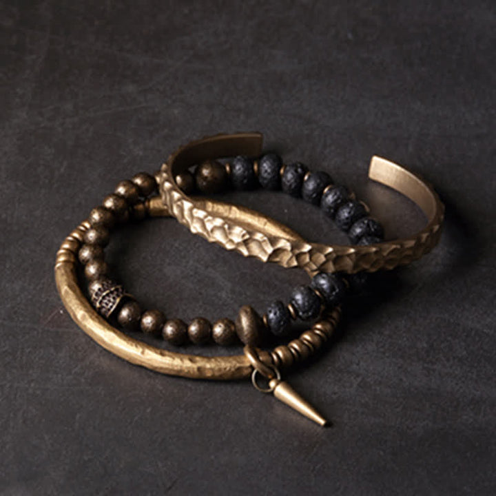 Brazalete de pulsera de equilibrio de cobre de piedra de roca de lava