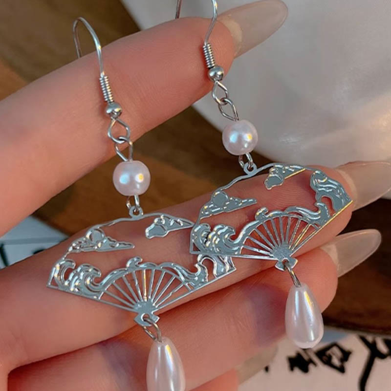 Pendientes colgantes curativos con perlas y nubes propicias, Buddha Stones