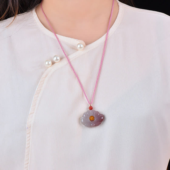 Colgante de collar de riqueza de flor de loto de jade de seda dorada rosa - image 3