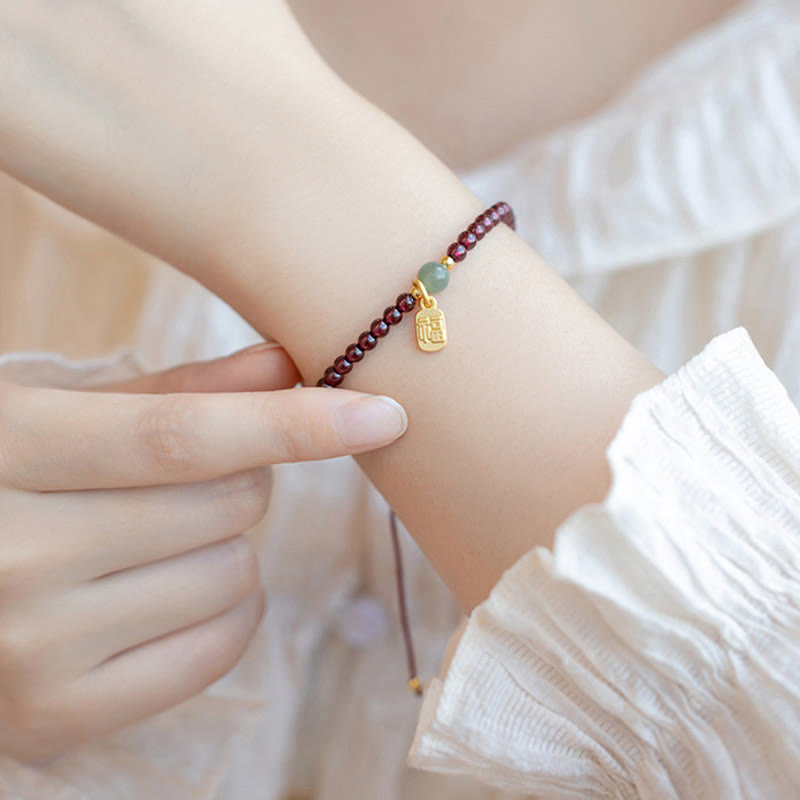 Pulsera con dije curativo de personaje Fu de la suerte, granate, cuarzo, fresa Natural, Buddha Stones