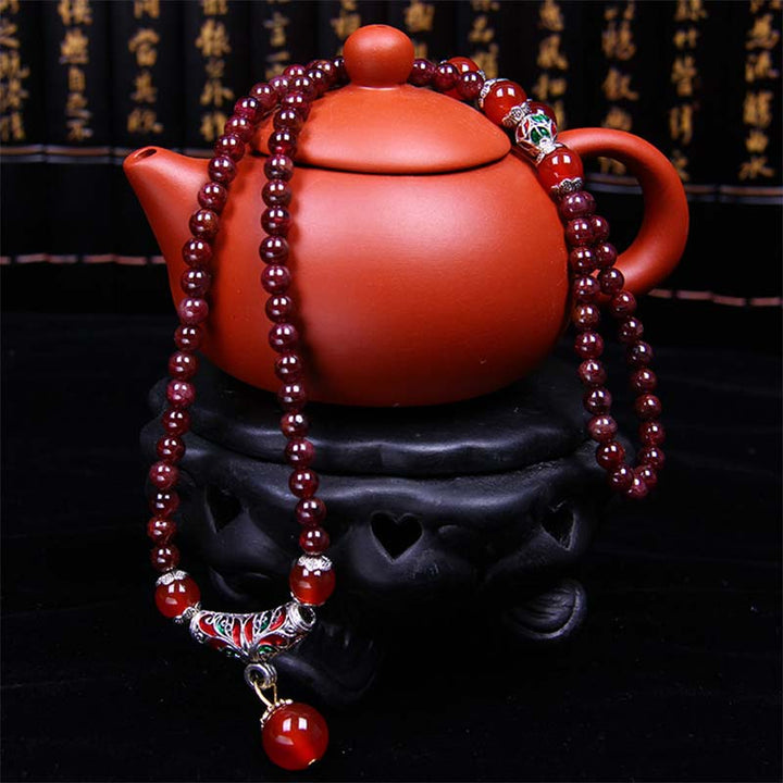 Buddha Stones Natural granate ágata roja bendición curación pulsera collar colgante