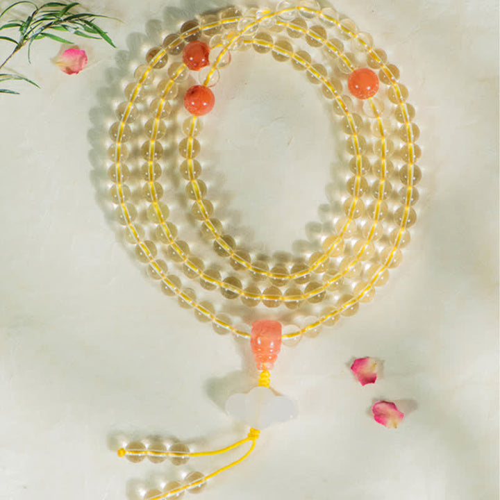 108 cuentas Mala de plata de ley 925, citrino Natural, ágata roja, Jade blanco, pulsera con dijes de prosperidad