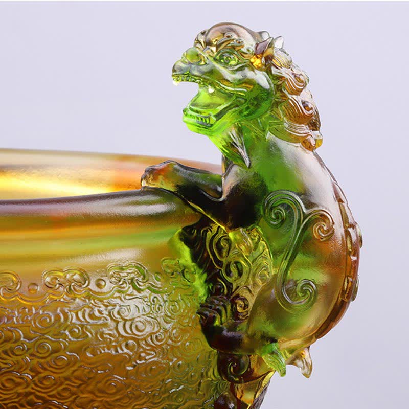 Hecho a mano Liuli Crystal PiXiu Treasure Bowl Art Piece Decoración del hogar