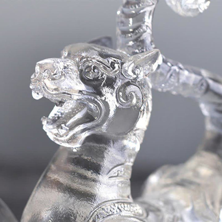 Buddha Stones Feng Shui, cuatro símbolos, dragón azul, pieza de arte de cristal Liuli hecha a mano, decoración para el hogar y la Oficina