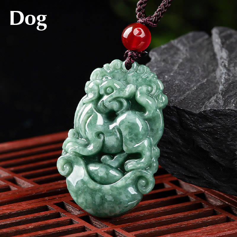 Colgante de collar de prosperidad del zodíaco chino con Buddha Stones de jade natural 12 - Perro - image 24