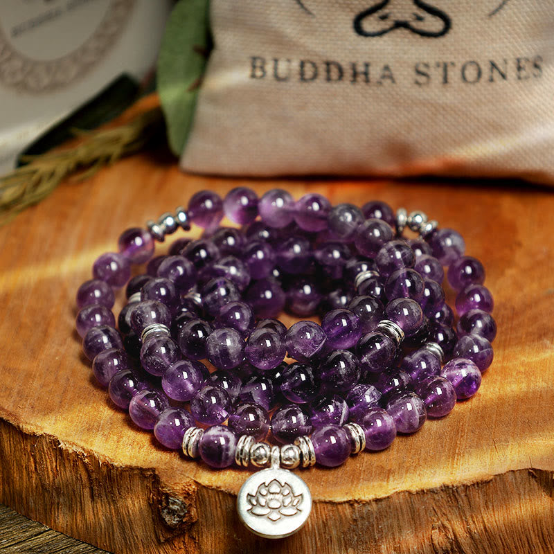 Pulsera Mala de Purificación de Amatista Natural con Buddha Stones