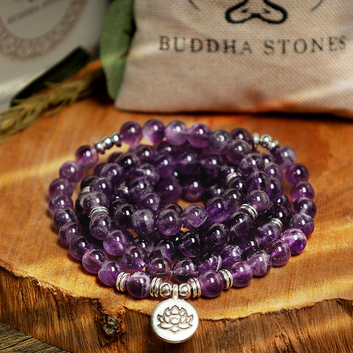 Pulsera Mala de Purificación de Amatista Natural con Buddha Stones