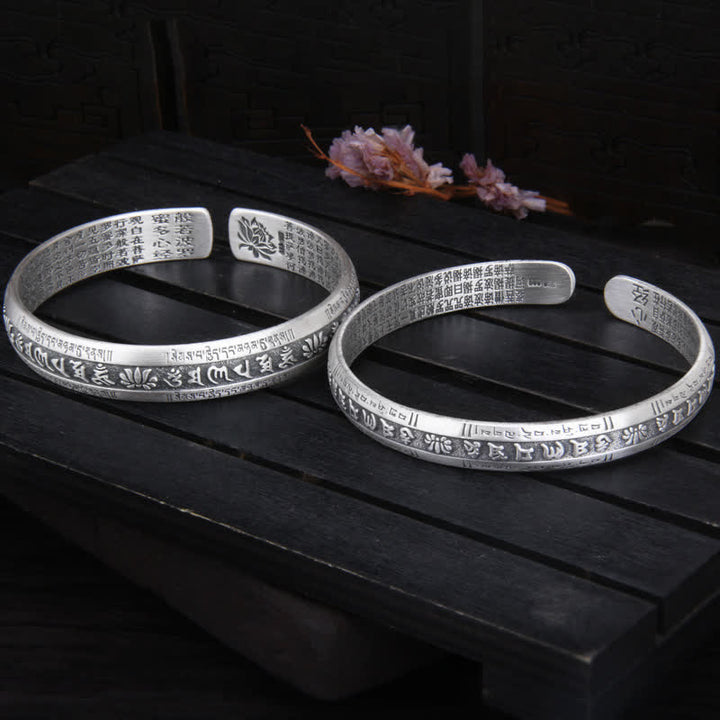 Pulsera de plata de ley 999 con diseño de corazón de Om Mani Padme Hum Sutra Lotus Peace