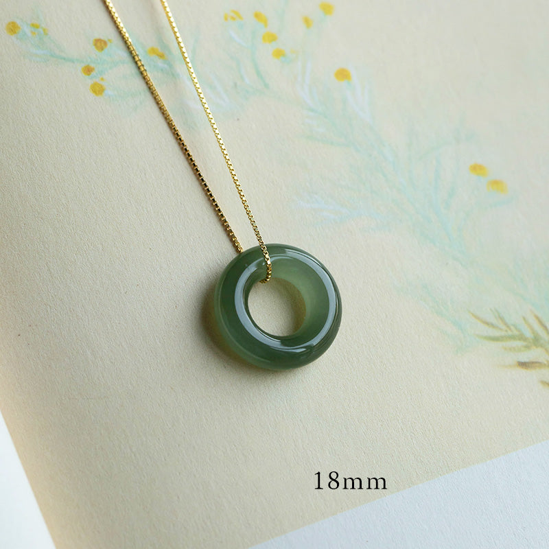 Buddha Stones Natural redondo Jade paz hebilla suerte abundancia collar colgante