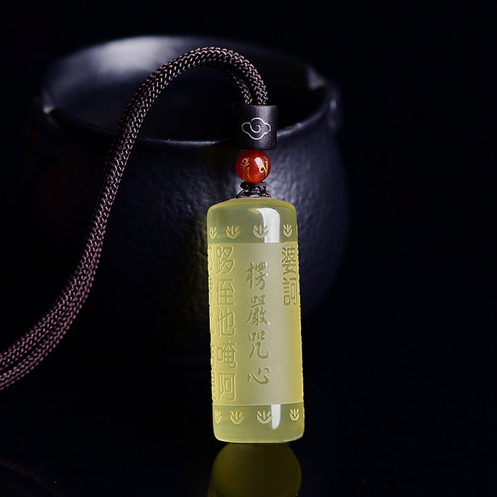 Colgante de collar de fuerza de felicidad de citrino de Sutra del corazón