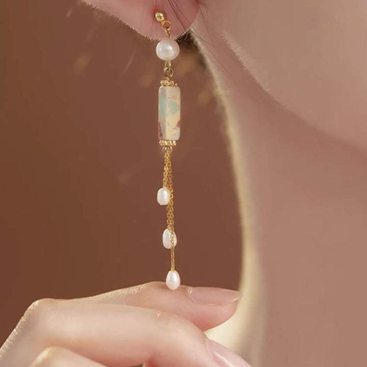 Pendientes colgantes curativos con perlas de piedra Shoushan, postes de plata de ley 925 con Buddha Stones