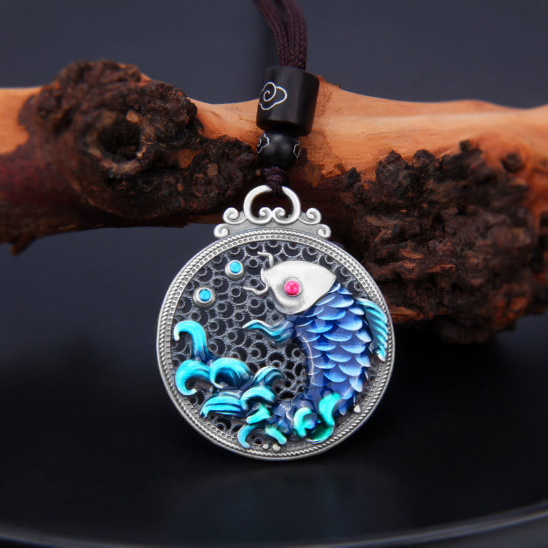 Collar con colgante de plata de ley 999 con Buddha Stones , suerte, pez koi, éxito y prosperidad - Pez Koi (Suerte ♥ Prosperidad) - image 1