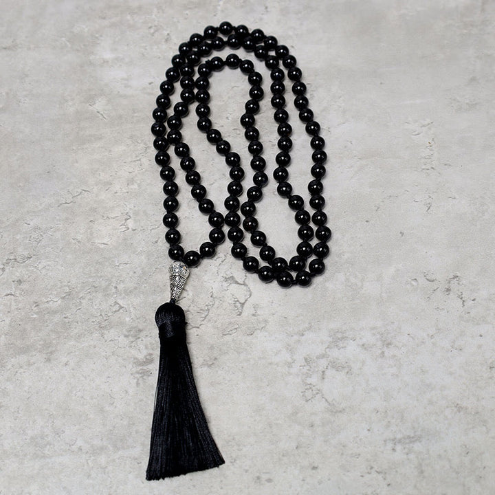 Buddha Stones 108 Mala cuentas de ónix negro Yoga meditación oración collar de cuentas