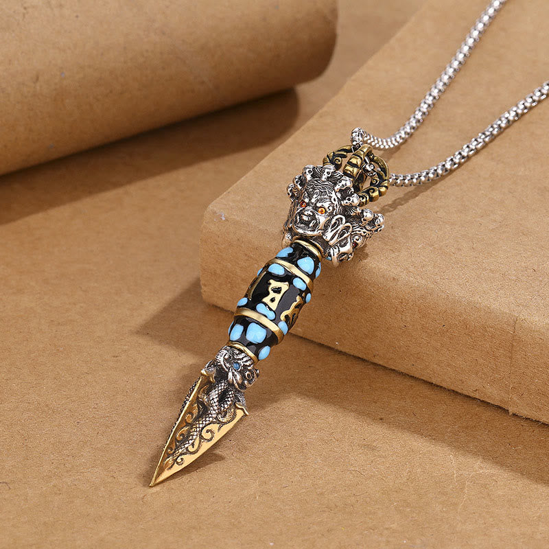 Buddha Stones Tíbet Om Mani Padme Hum Dzi cuenta Dorje Vajra patrón riqueza colgante de collar giratorio - Collar y cadena - image 1