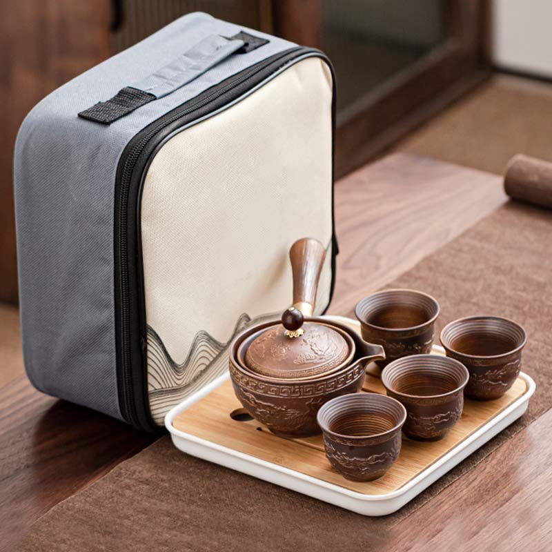 Juego de té chino Gongfu con Buddha Stones , tetera de cerámica, bolsa de regalo portátil