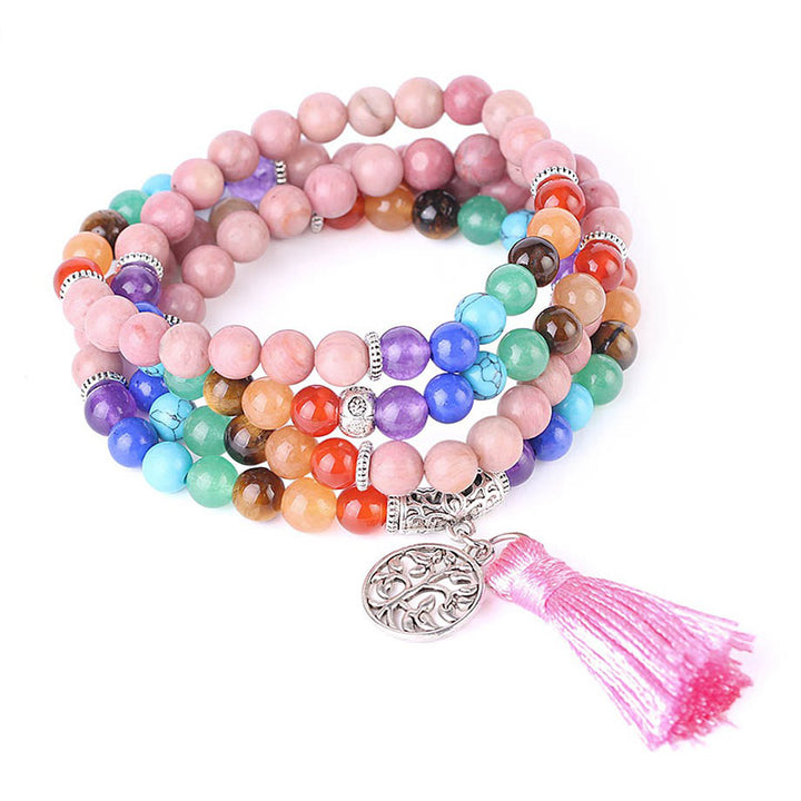 Pulsera curativa de lazulita de cristal azul Rodonita con 108 cuentas Mala de Buddha Stones