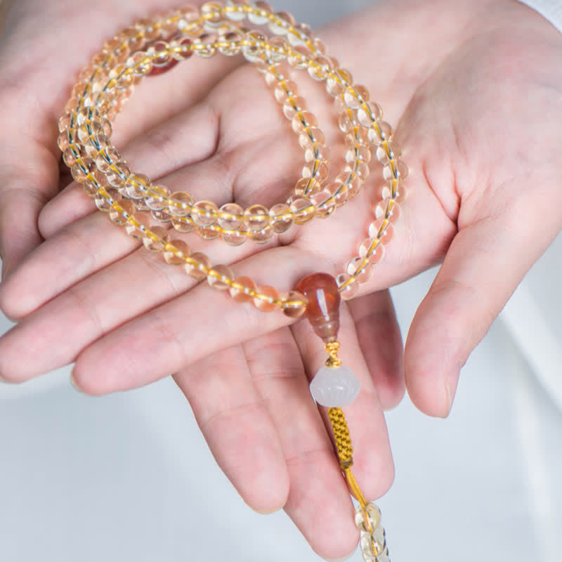 108 cuentas Mala de plata de ley 925, citrino Natural, ágata roja, Jade blanco, pulsera con dijes de prosperidad